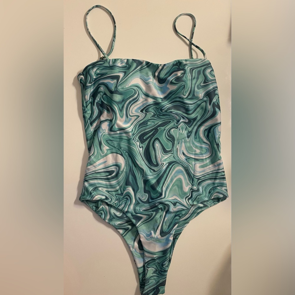 Hosbjerg Green Marble Swirl Printed One Piece Swimsuit